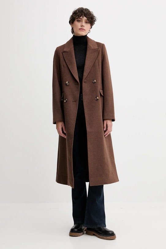 Pepe Jeans płaszcz z dodatkiem wełny PL4024361 brązowy AW25