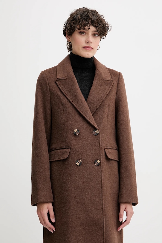 Pepe Jeans płaszcz z dodatkiem wełny brązowy PL4024361