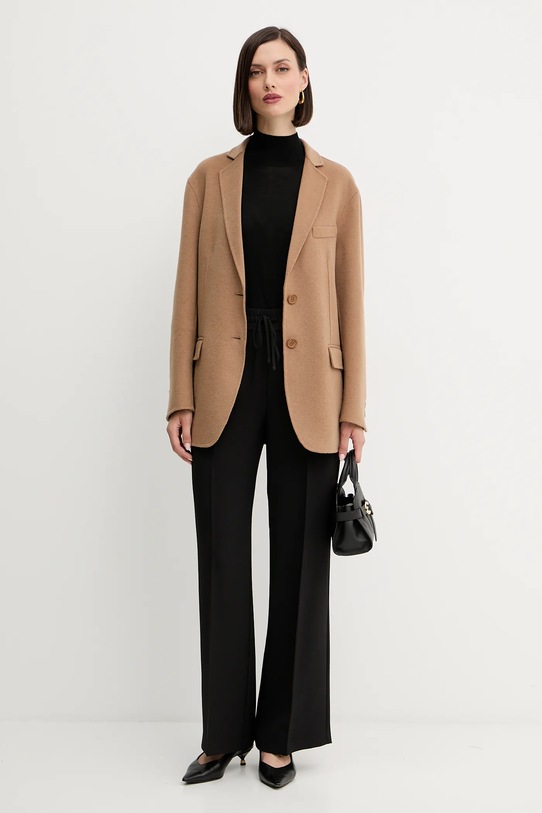 Μάλλινο παλτό Twinset 252TP2072 καφέ AW25