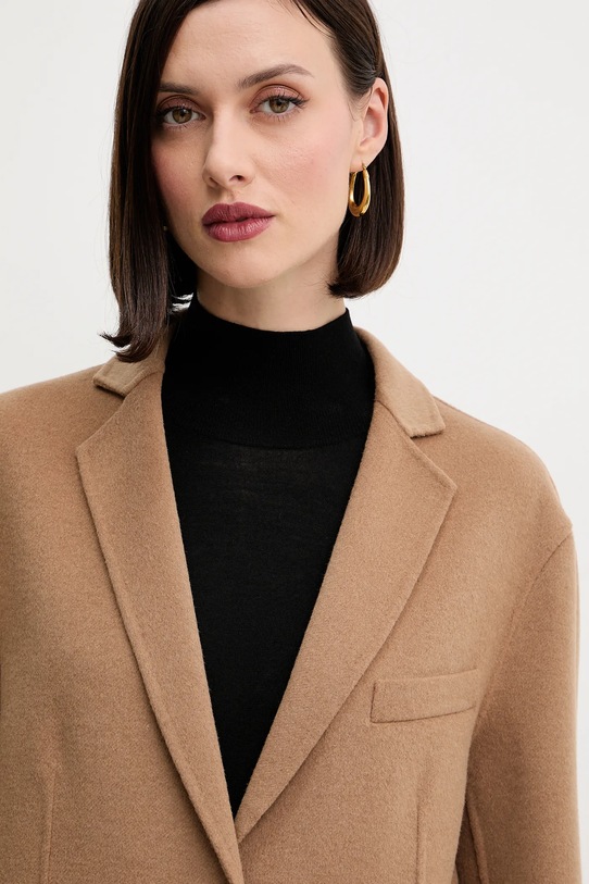 Μάλλινο παλτό Twinset 252TP2072 καφέ