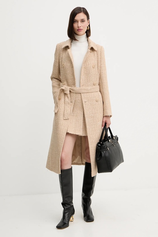 Μάλλινο παλτό Twinset 252TP2140 μπεζ AW25
