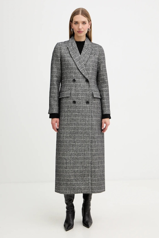 Kabát s prímesou vlny Twinset dvojradové sivá 252TT2041