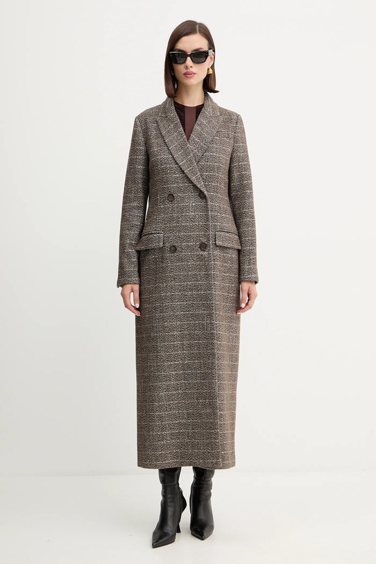 Twinset płaszcz z dodatkiem wełny bez kaptura brązowy 252TT2041