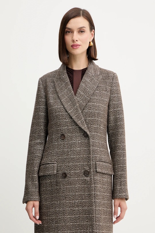 Twinset płaszcz z dodatkiem wełny brązowy 252TT2041