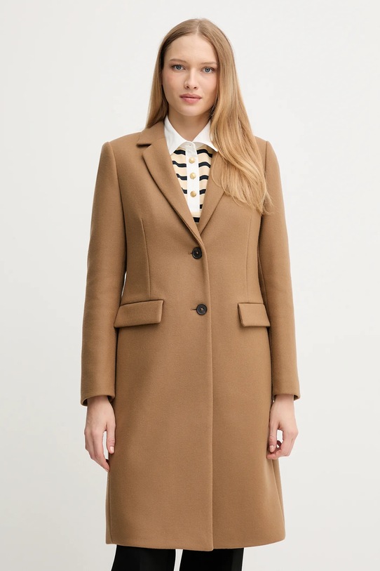 Kabát s příměsí vlny Tommy Hilfiger nezateplené béžová WW0WW46547