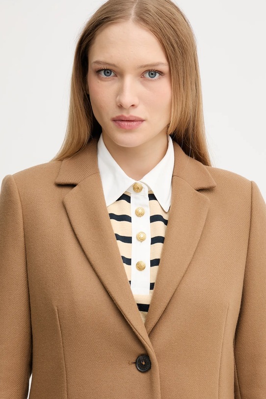 Kabát s příměsí vlny Tommy Hilfiger béžová WW0WW46547