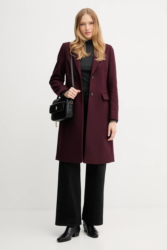 Tommy Hilfiger płaszcz z dodatkiem wełny WW0WW46547 bordowy AW25