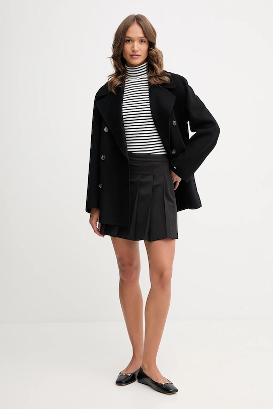 Kabát s vlnou Tommy Hilfiger WW0WW47479 černá AW25