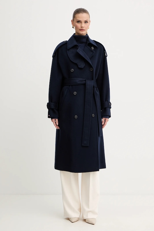 Шерстяное пальто MAX&Co. без подкладки тёмно-синий 2526016013200