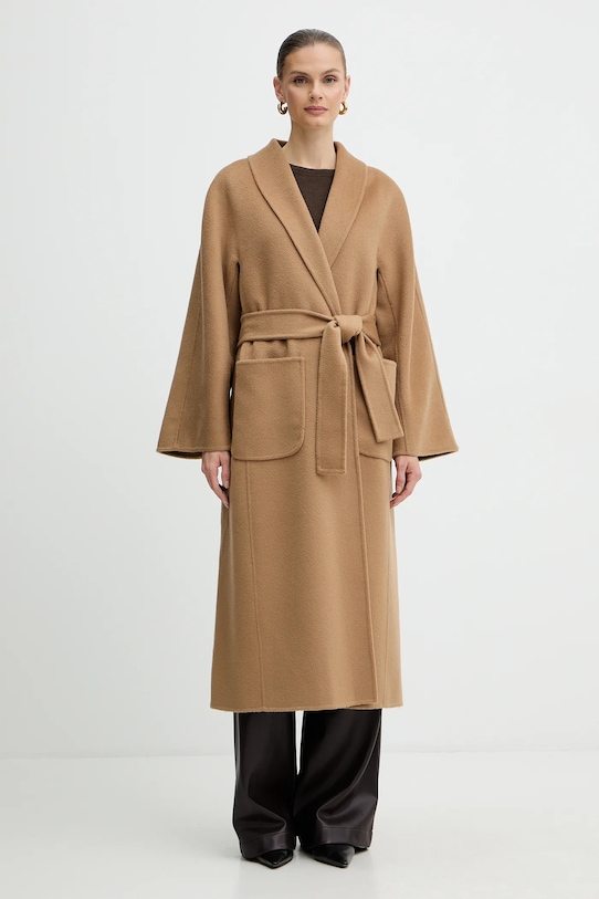 Luisa Spagnoli płaszcz wełniany bez kaptura brązowy 542325