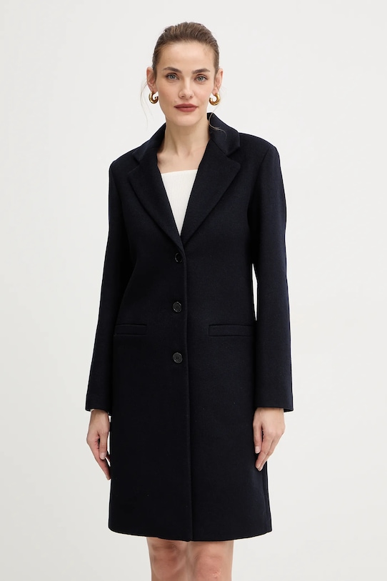 Liu Jo płaszcz z dodatkiem wełny bez kaptura granatowy MF5149.T165A