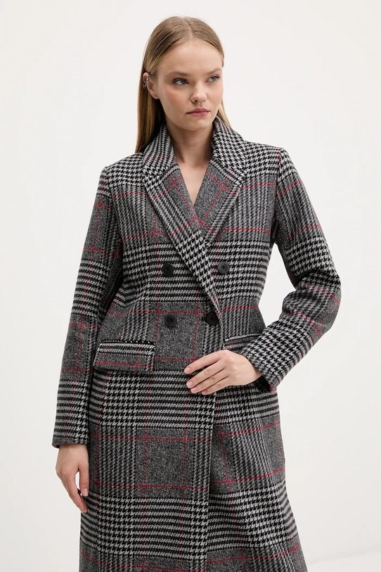 Desigual płaszcz z dodatkiem wełny CAPUCHA CHECK szary 25WWEW13