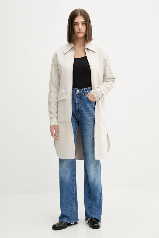 Desigual płaszcz z wełną JINU 25WWEW59 beżowy AW25