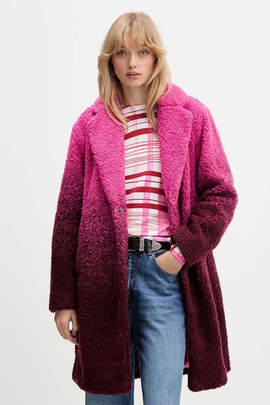 Desigual płaszcz z domieszką wełny ICECREAM bez kaptura różowy 25WWEW64