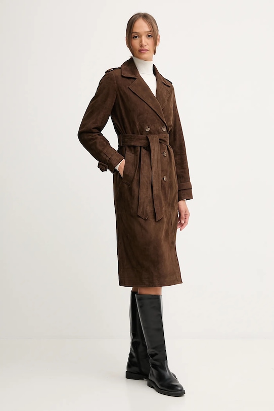 Pedro del Hierro haină de piele întoarsă 5492120 maro AW25