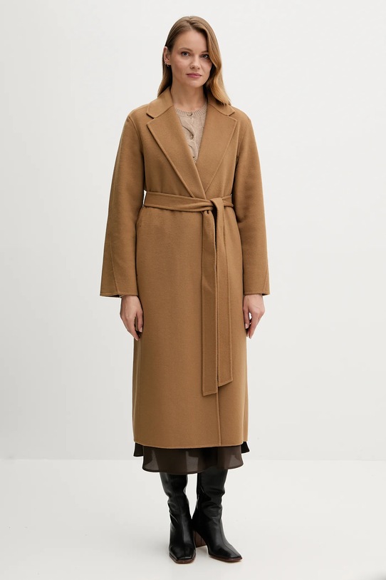 Tommy Hilfiger gyapjú kabát nem bélelt barna WW0WW47286