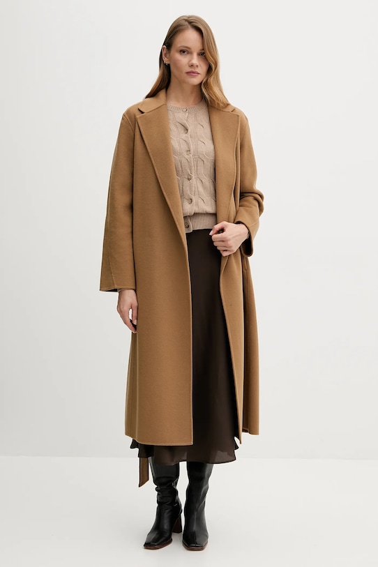 Tommy Hilfiger gyapjú kabát WW0WW47286 barna AW25