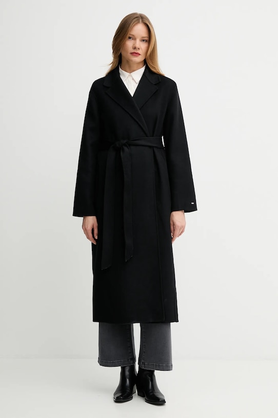 Vlnený kabát Tommy Hilfiger nezateplené čierna WW0WW47286