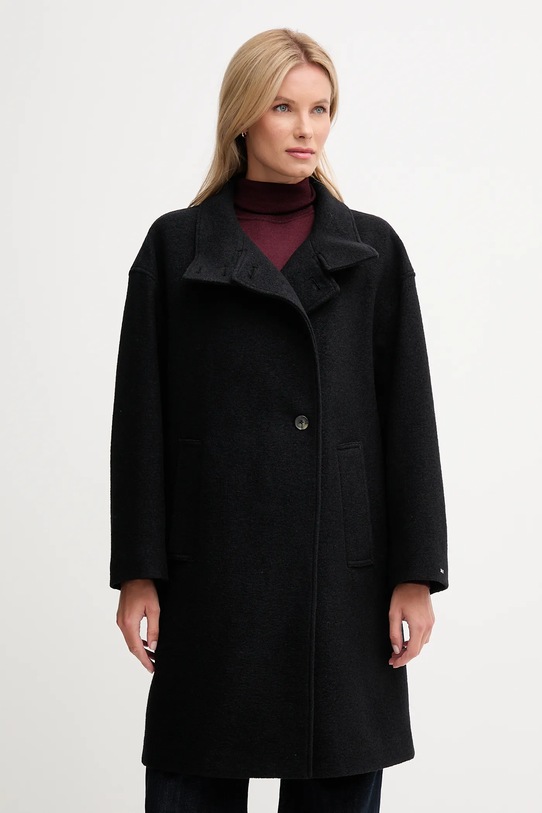 Kabát s prímesou vlny Tommy Hilfiger nezateplené čierna WW0WW47372