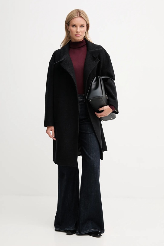 Kabát s prímesou vlny Tommy Hilfiger WW0WW47372 čierna AW25
