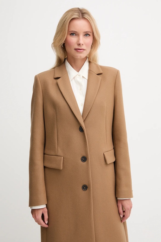 Tommy Hilfiger płaszcz z dodatkiem wełny brązowy WW0WW47445