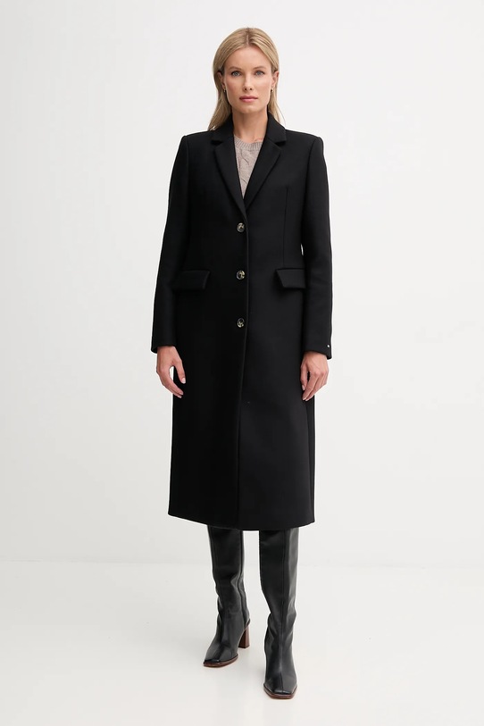 Kabát s prímesou vlny Tommy Hilfiger nezateplené čierna WW0WW47445