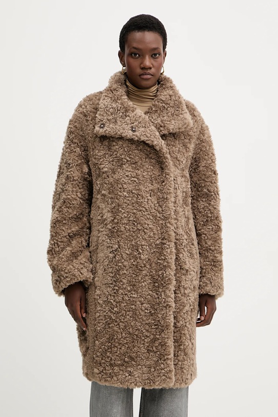 BOSS płaszcz z domieszką wełny bez kaptura beżowy 50548340