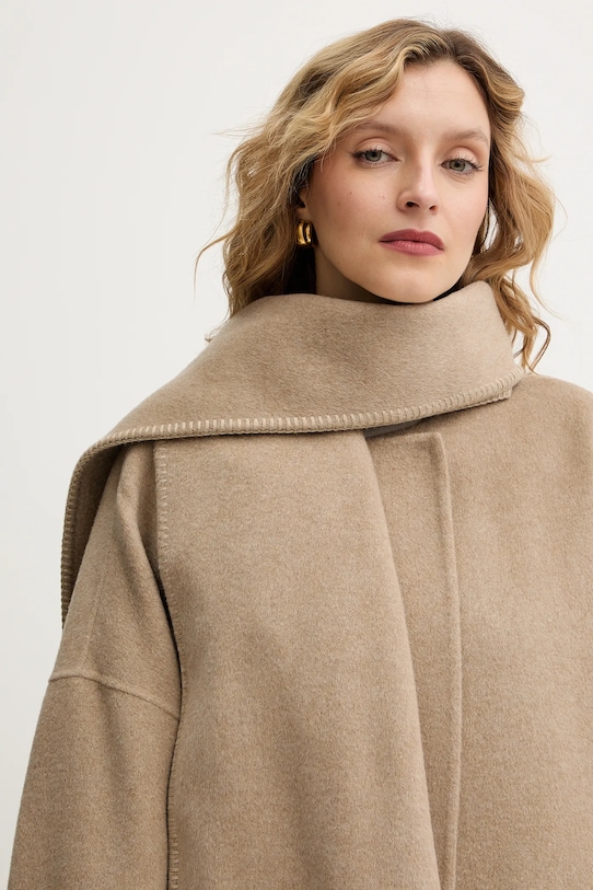 BOSS płaszcz z dodatkiem wełny beżowy 50550809