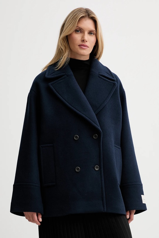 Παλτό με προσθήκη μαλλιού Calvin Klein oversize σκούρο μπλε LV044D549G