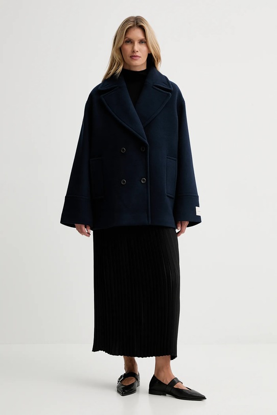 Παλτό με προσθήκη μαλλιού Calvin Klein σκούρο μπλε LV044D549G