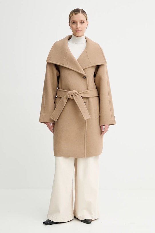 Vlnený kabát Calvin Klein oversize béžová LV044D557G