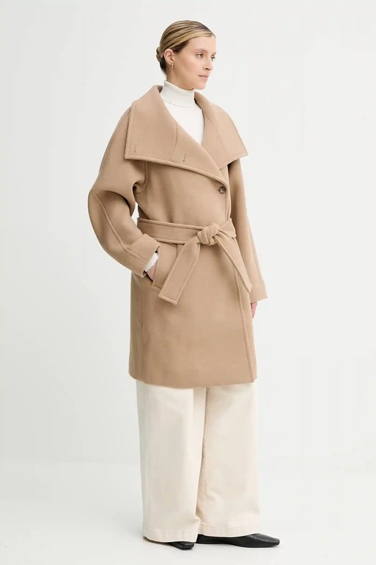 Vlnený kabát Calvin Klein LV044D557G béžová AW25