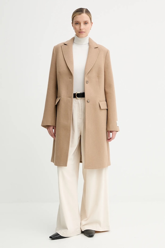 Vlnený kabát Calvin Klein nezateplené béžová LV044D558G