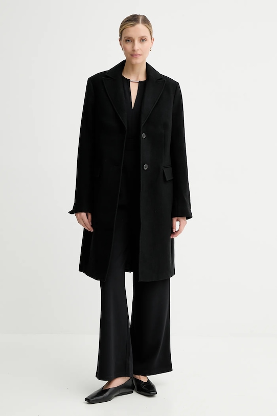 Vlnený kabát Calvin Klein nezateplené čierna LV044D558G