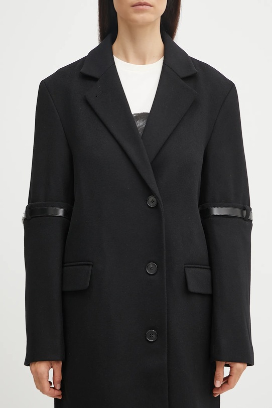 Παλτό με προσθήκη μαλλιού Coperni Logo Belted μαύρο COPM14F1011