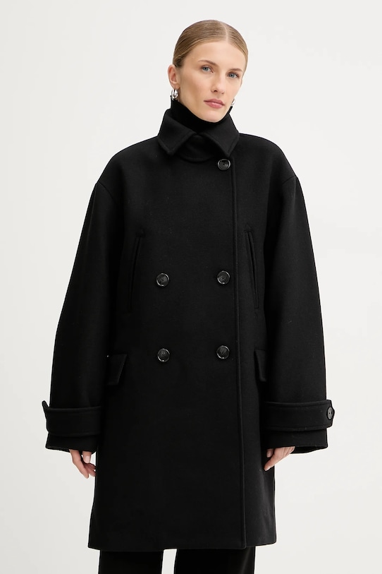 BOSS Orange płaszcz z dodatkiem wełny bez kaptura czarny 50548650