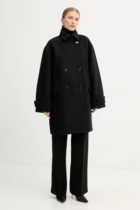 BOSS Orange płaszcz z dodatkiem wełny 50548650 czarny AW25