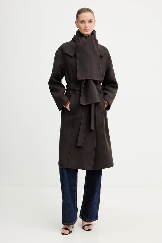 Morgan płaszcz z dodatkiem wełny bez kaptura brązowy GSCARF