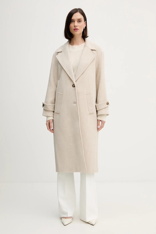 Pedro del Hierro płaszcz z dodatkiem wełny bez kaptura beżowy 7522239