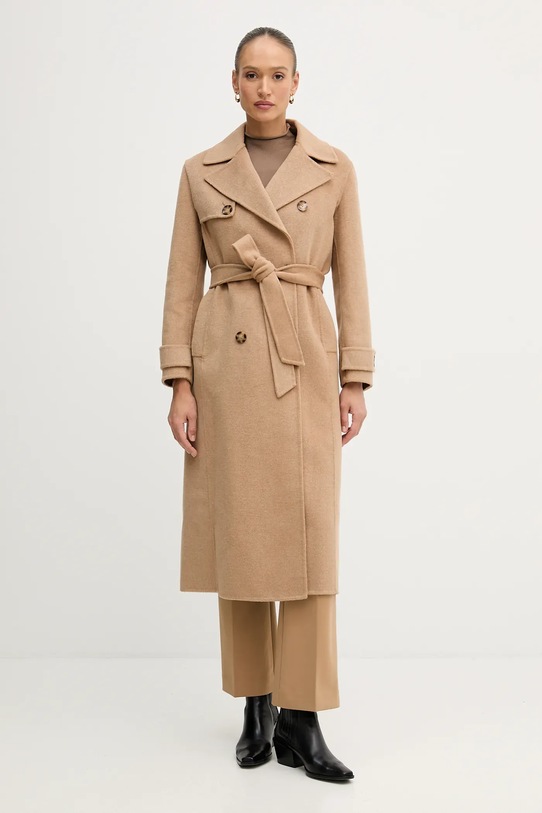 Kabát s prímesou vlny Pedro del Hierro dvojradové béžová 7522237