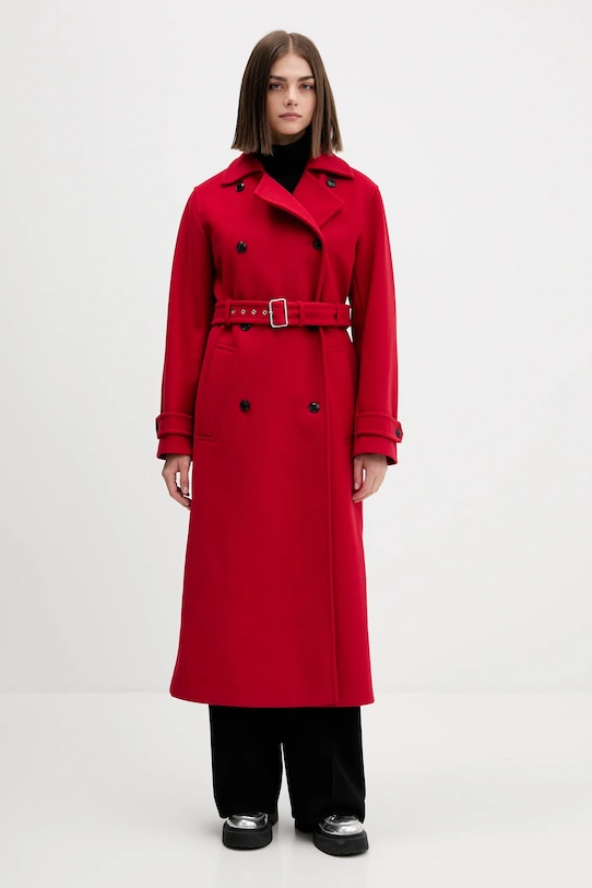 HUGO palton din lână cu captuseala rosu 50547616