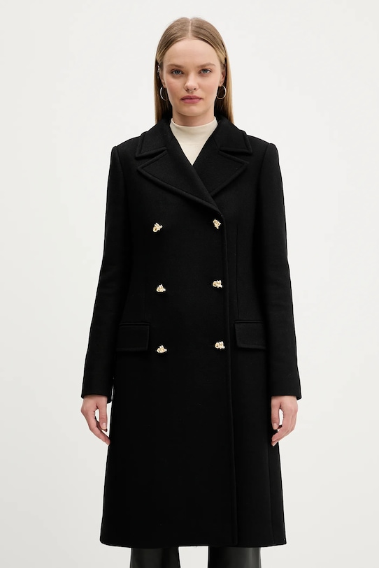 HUGO płaszcz z dodatkiem wełny bez kaptura czarny 50548487