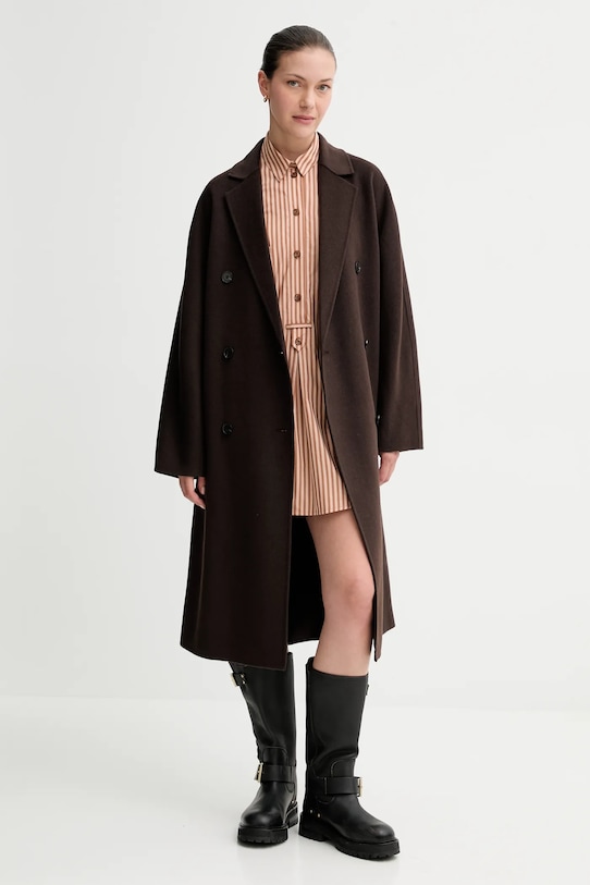 Marc O'Polo płaszcz z wełną 508005171127 brązowy AW25