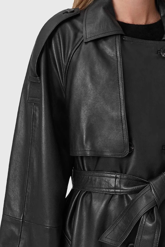 AllSaints płaszcz skórzany REED W004LD czarny NC25