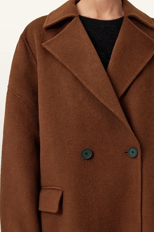 Odzież AllSaints płaszcz z dodatkiem wełny SELLMA W019OD brązowy