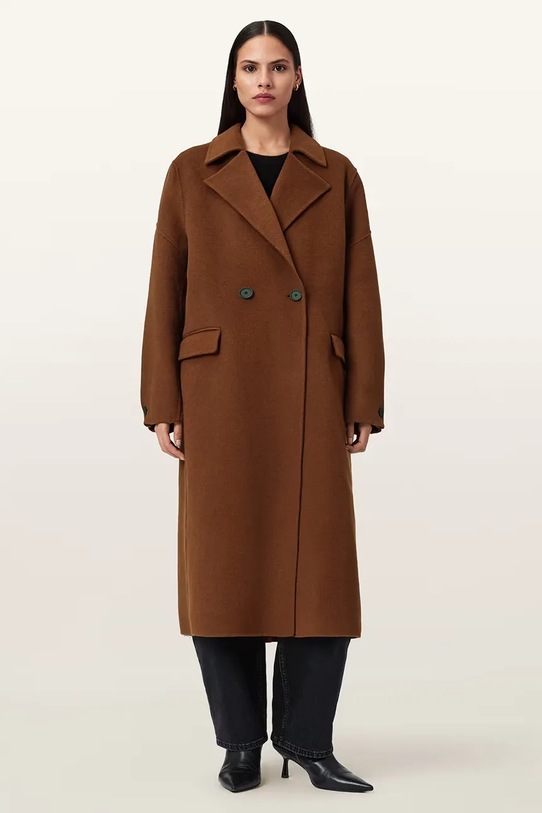 AllSaints płaszcz z dodatkiem wełny SELLMA brązowy W019OD