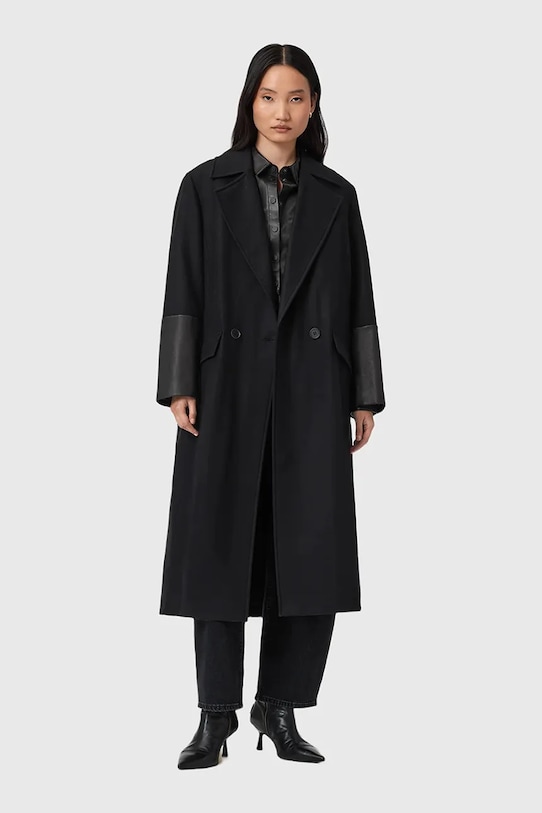 AllSaints haină cu lână SELLMA cu captuseala negru W020OD