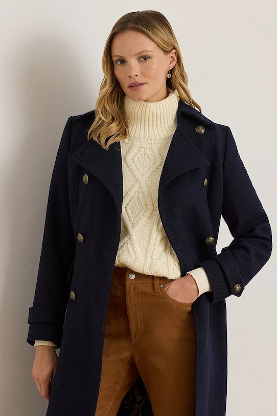 Odzież Lauren Ralph Lauren płaszcz z dodatkiem wełny 297P04150 granatowy