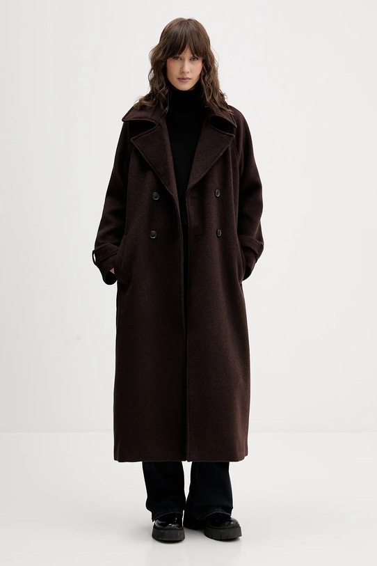 Abercrombie & Fitch płaszcz z dodatkiem wełny KI144.5193.480 brązowy AW25