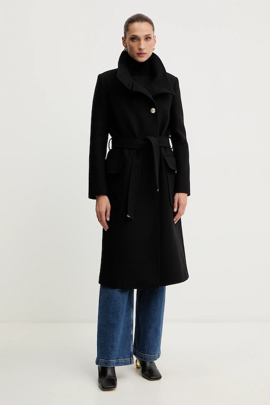 Morgan płaszcz z dodatkiem wełny bez kaptura czarny GALOUA
